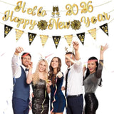 3 Pc 2026 New Year Banner Set Black Gold Selfie Background for Party