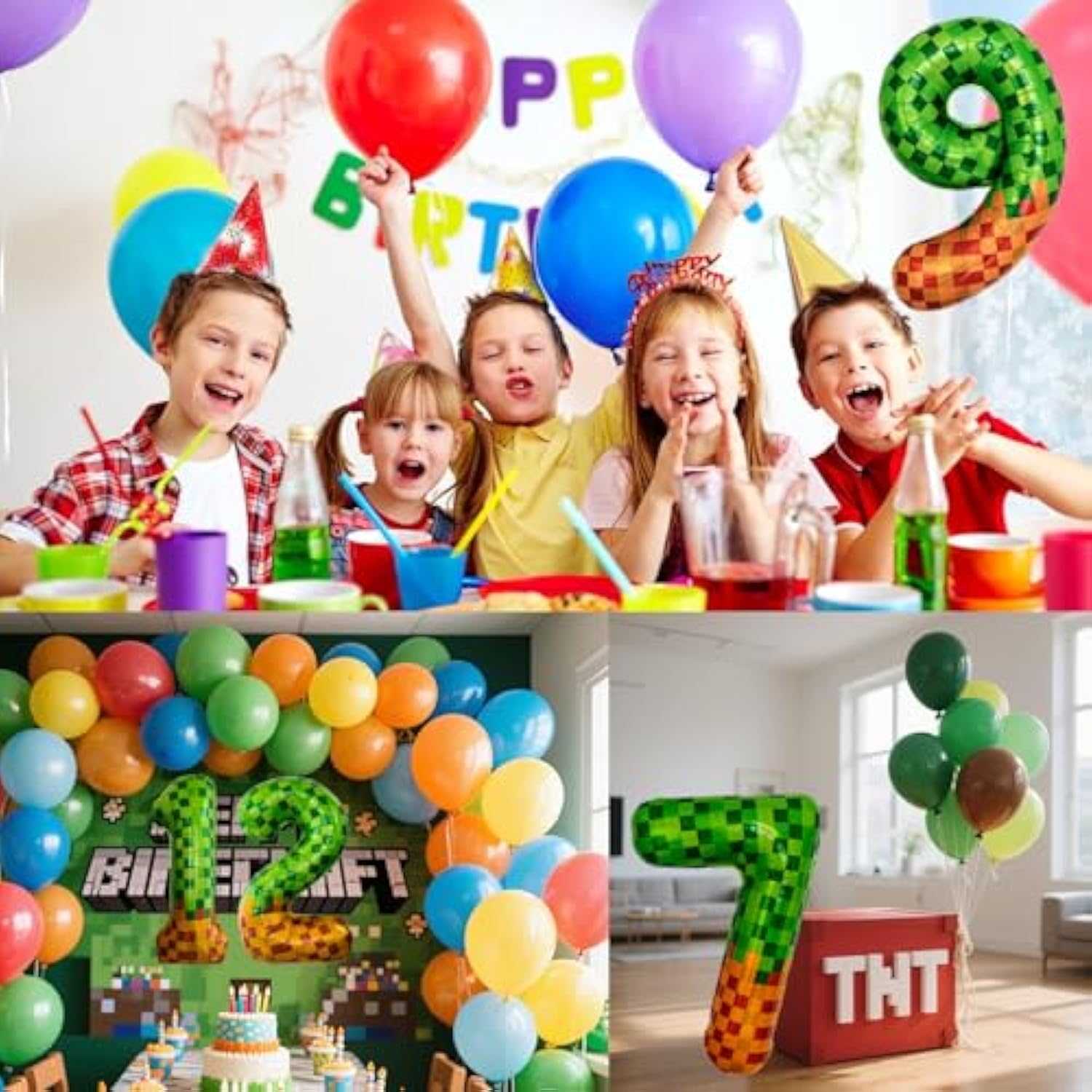 Pixel & Tnt Theme 40In Giant Number Balloons - Foil Mylar Birthday Party Decorations For Kids Adults Cumpleaños, Block Style Pixel Art Shape Balloon Decor Supplies (Pixel, Number 5)