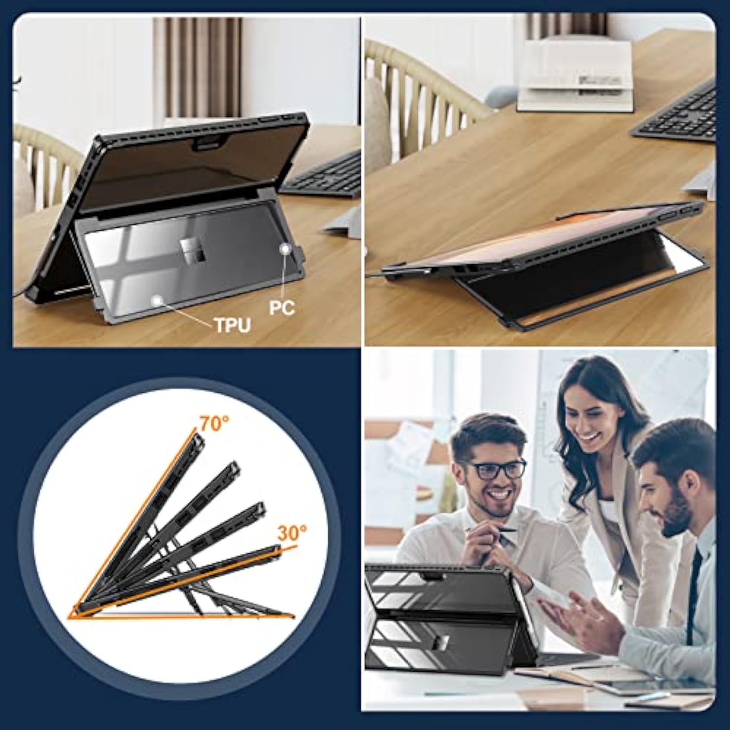 Surface Pro 7 Plus Case, Crystal Clear Multi-Angle Shockproof Case Compatible