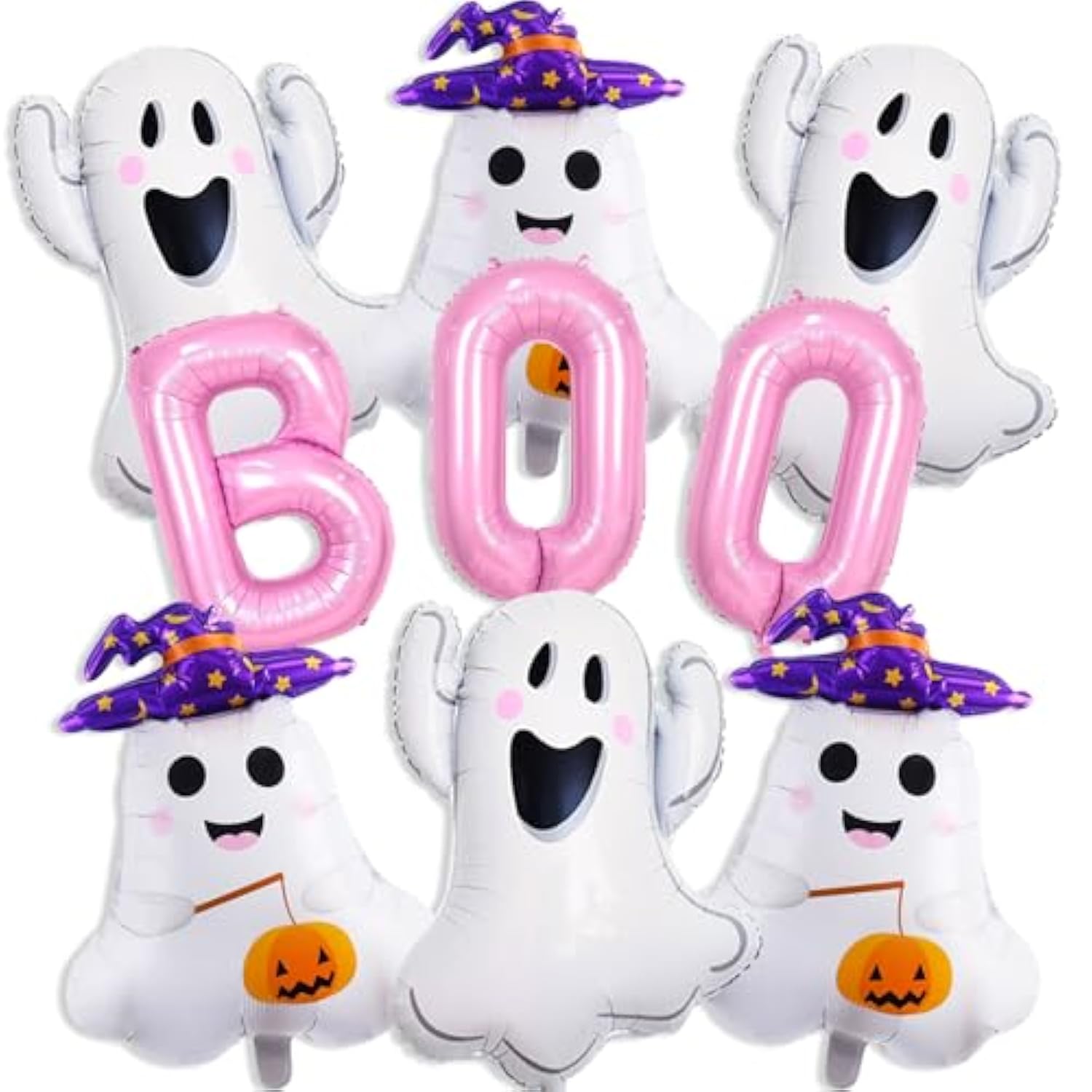 9pcs Halloween Balloons Pink BOO Pumpkin Ghost Party Decorations for Birthday Decor