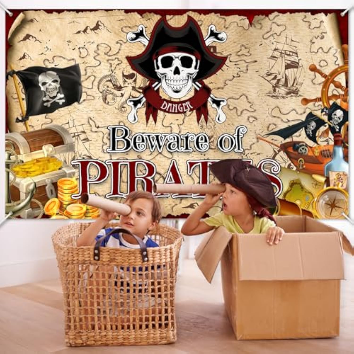 6x3.6 Ft Pirate Treasure Map Backdrop Banner Nautical Birthday Party Decorations