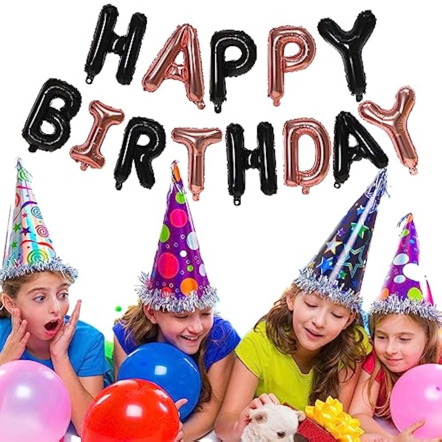 Black And Rose Goldhappy Birthday Balloons Banner, 16 Inch Mylar Foil Letters Balloon Sign For Birthday Party Decorations Photo Booth Backdrop
