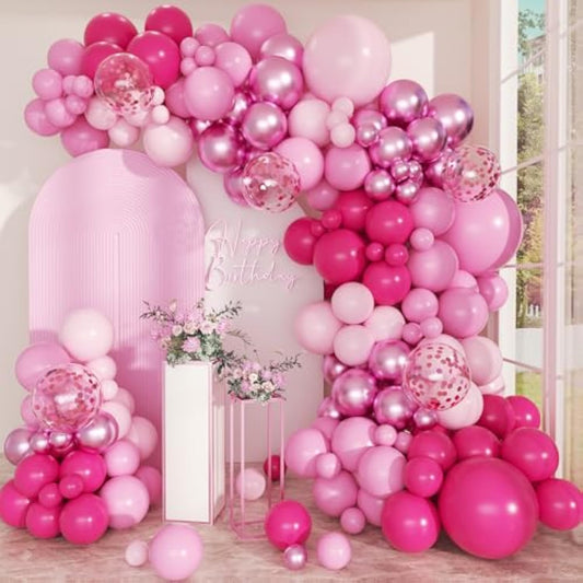 Pink Balloon Arch Kit, 168 Pcs Hot Pink Balloon Garland, 18 12 10 Inch Confetti Latex Metallic Balloons For Birthday Princess Wedding Baby Shower Party Decorations