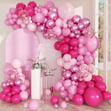 Pink Balloon Arch Kit, 168 Pcs Hot Pink Balloon Garland, 18 12 10 Inch Confetti Latex Metallic Balloons For Birthday Princess Wedding Baby Shower Party Decorations