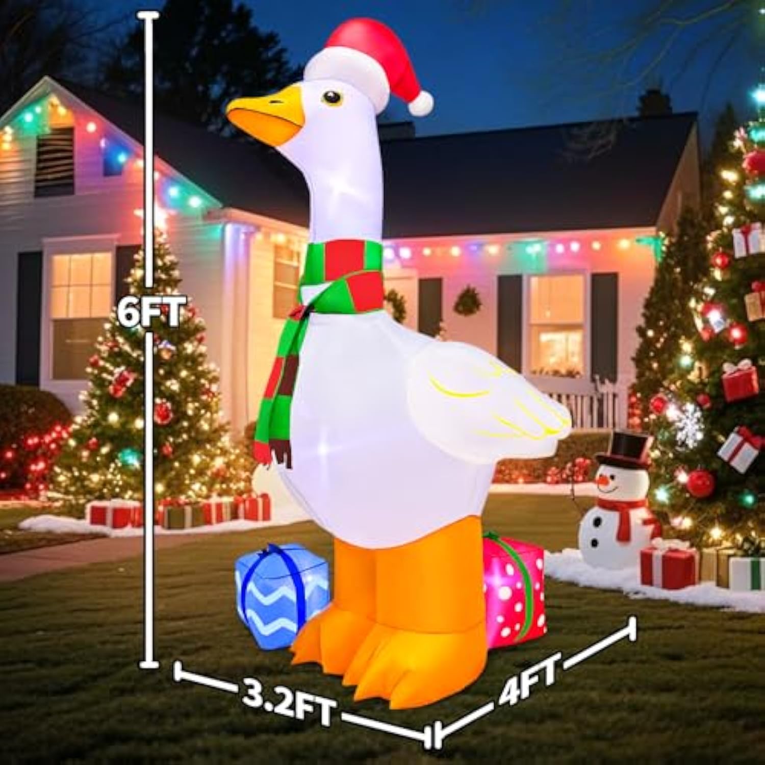 6Ft Inflatable Christmas Decorations, Christmas Blow Ups Yard Decorations With Led Light Up, Goose With Gift Box Inflata