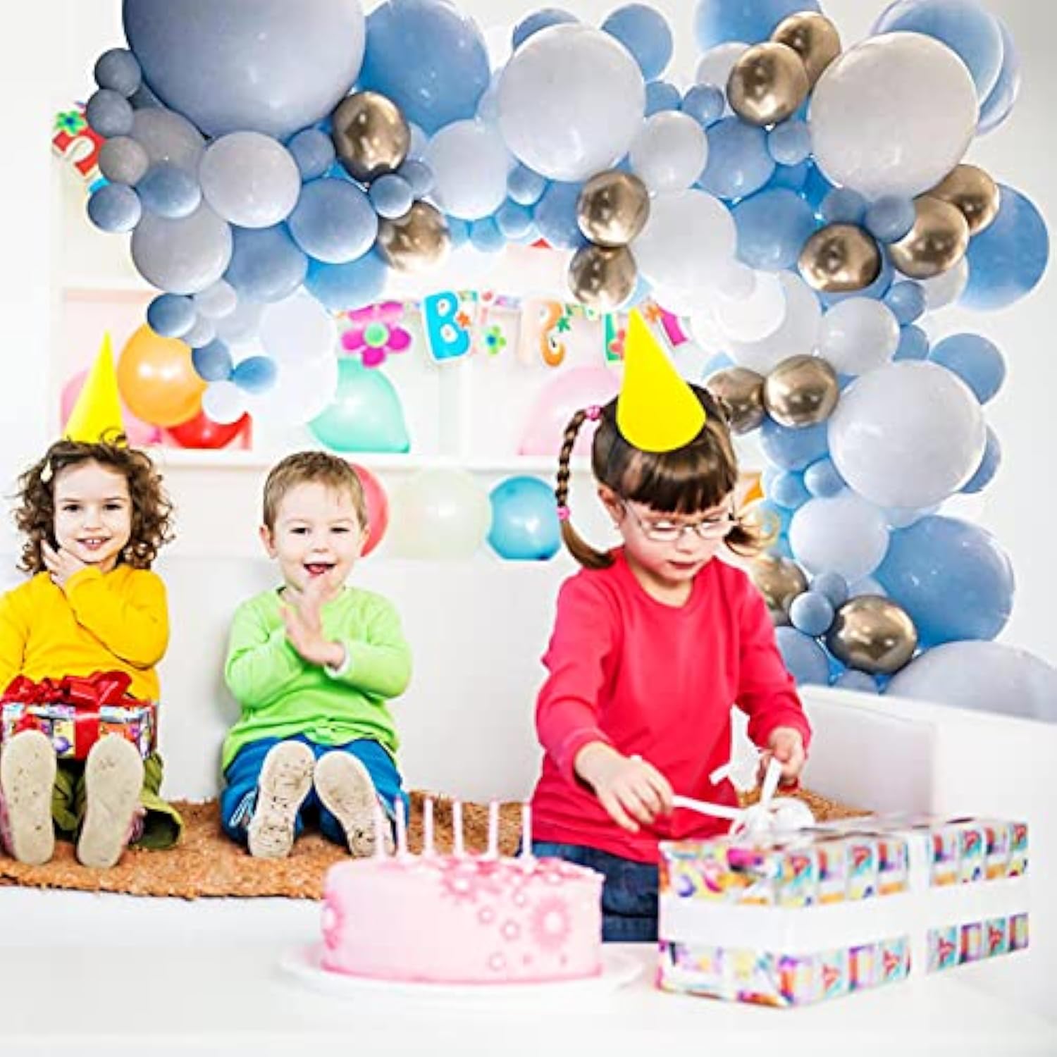 Blue White Gold Balloon Arch Garland Kit - 127Pcs Latex Balloons Set For Graduation Wedding Birthday Baby Shower Party Decoration