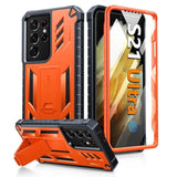 Military Grade Rugged Case for Samsung Galaxy S21 Ultra - Shockproof TPU Protection Bumper with Kickstand, Matte Textured Design for 6.8 inches Samsung S21 Ultra Cases (Orange)