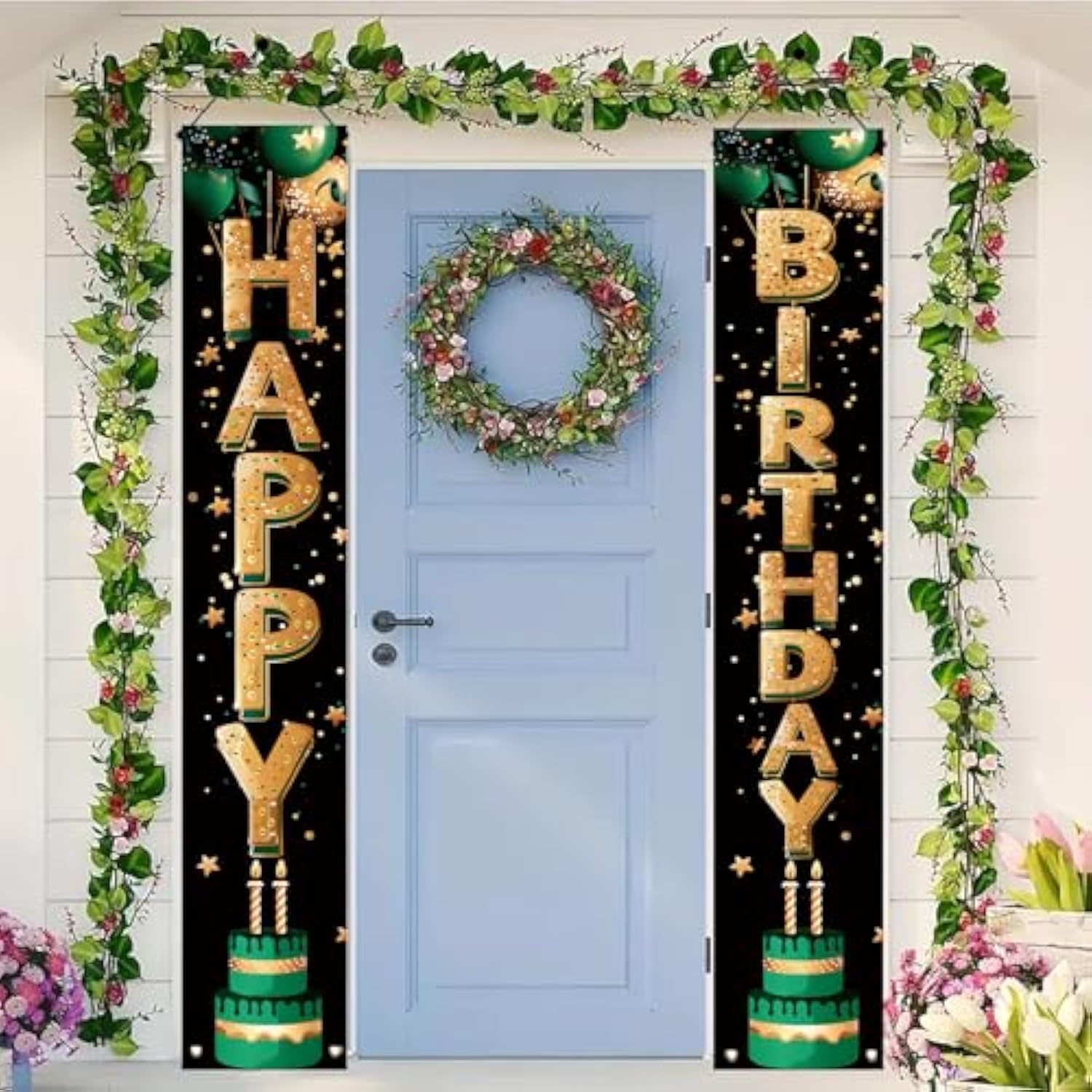 2 Pcs Happy Birthday Banner Decorations For Men Women Boys Girls Black Green Party Decorations Door Porch Sign Welcome Happy Birthday Party Supplies Hanging Backdrop Decor
