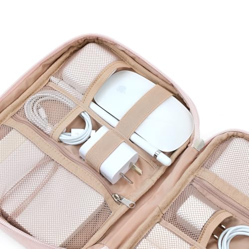 Travel Cord Organizer Case, Tech Electronic Bag, Essentials For Charger, Cable, Phone, Hard Drive, Usb, Sd Card, Pink