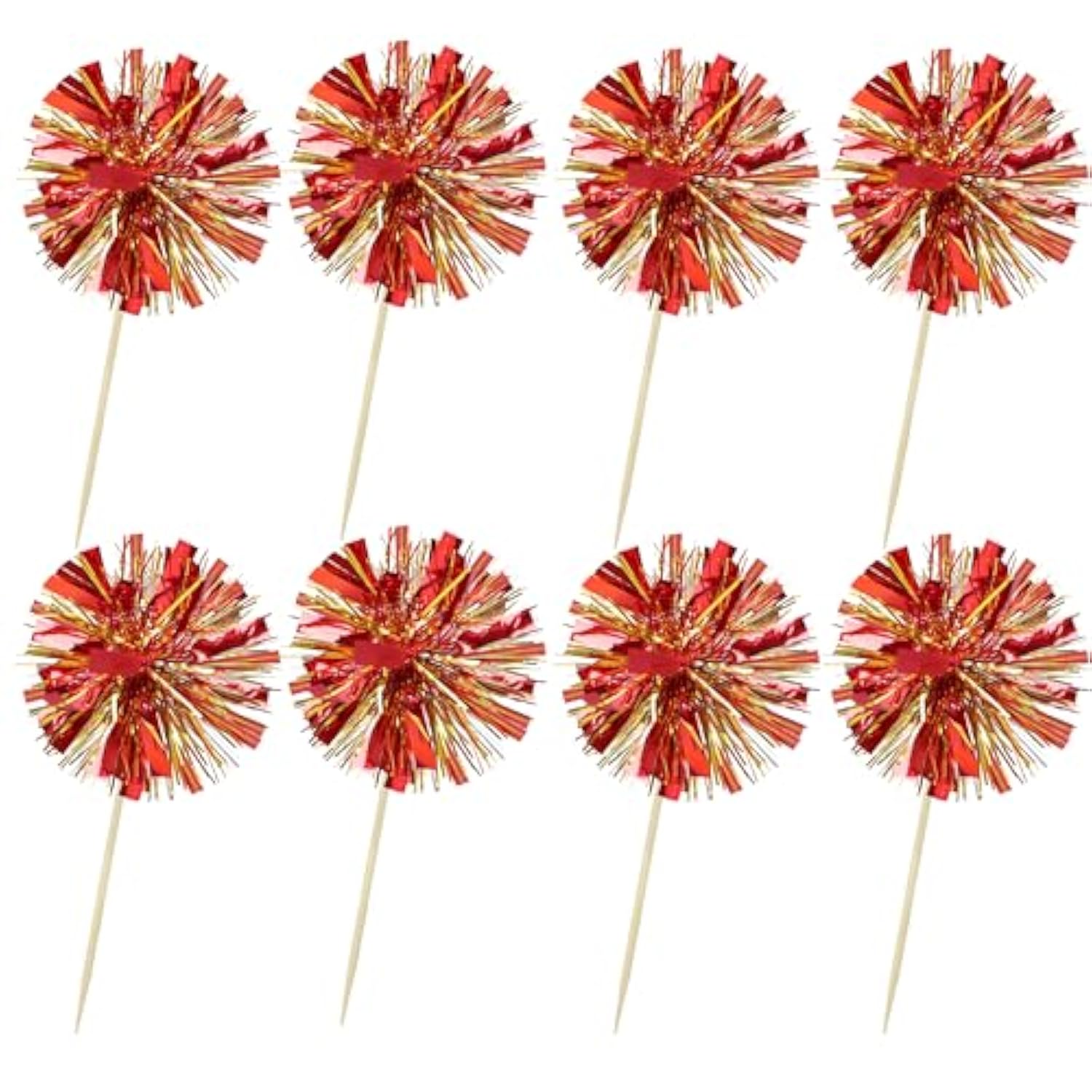 30pc Foil Firework Toppers Gold & Red Sparkle Tinsel Party Decorations