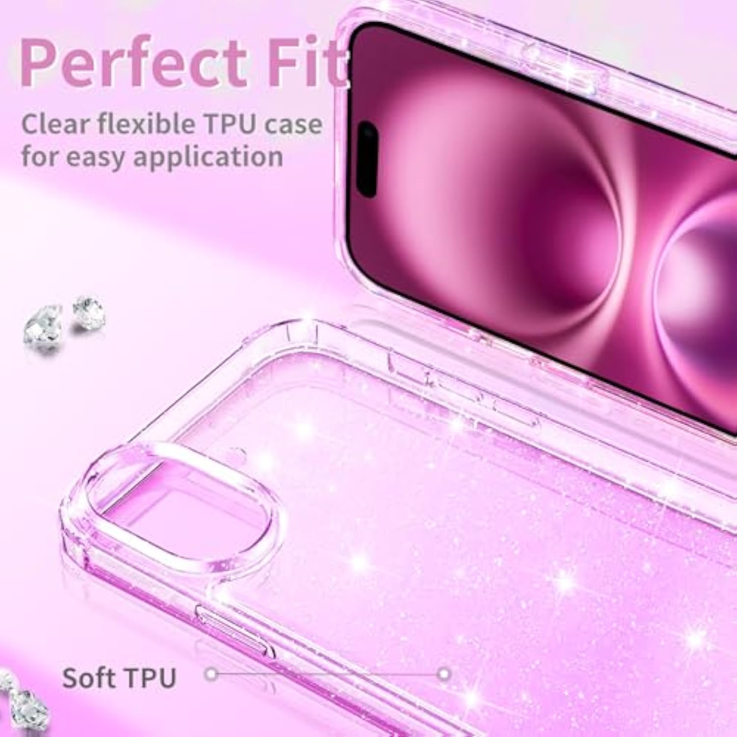 Clear Glitter TPU iPhone 16 Plus Case Sparkly Slim Shockproof Cover