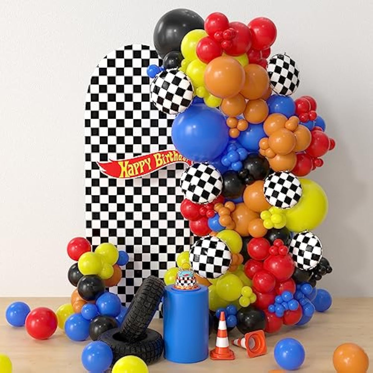 153PCS Race Car Balloon Arch Kit for Racing Theme & Monster Party Decorations
