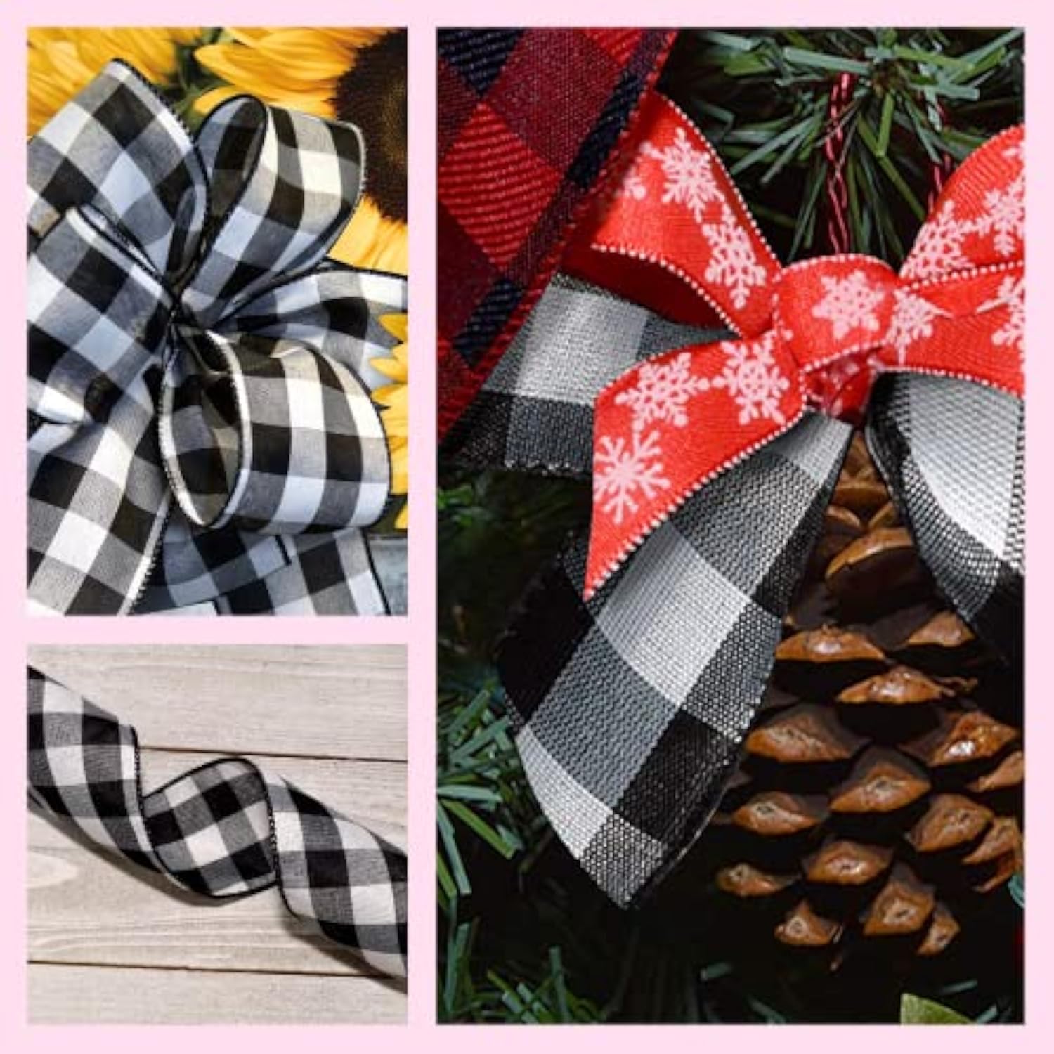 7398.40/50-613 Cambridge 1.5" X 50 Yd Wired Ribbon, Black And White, B