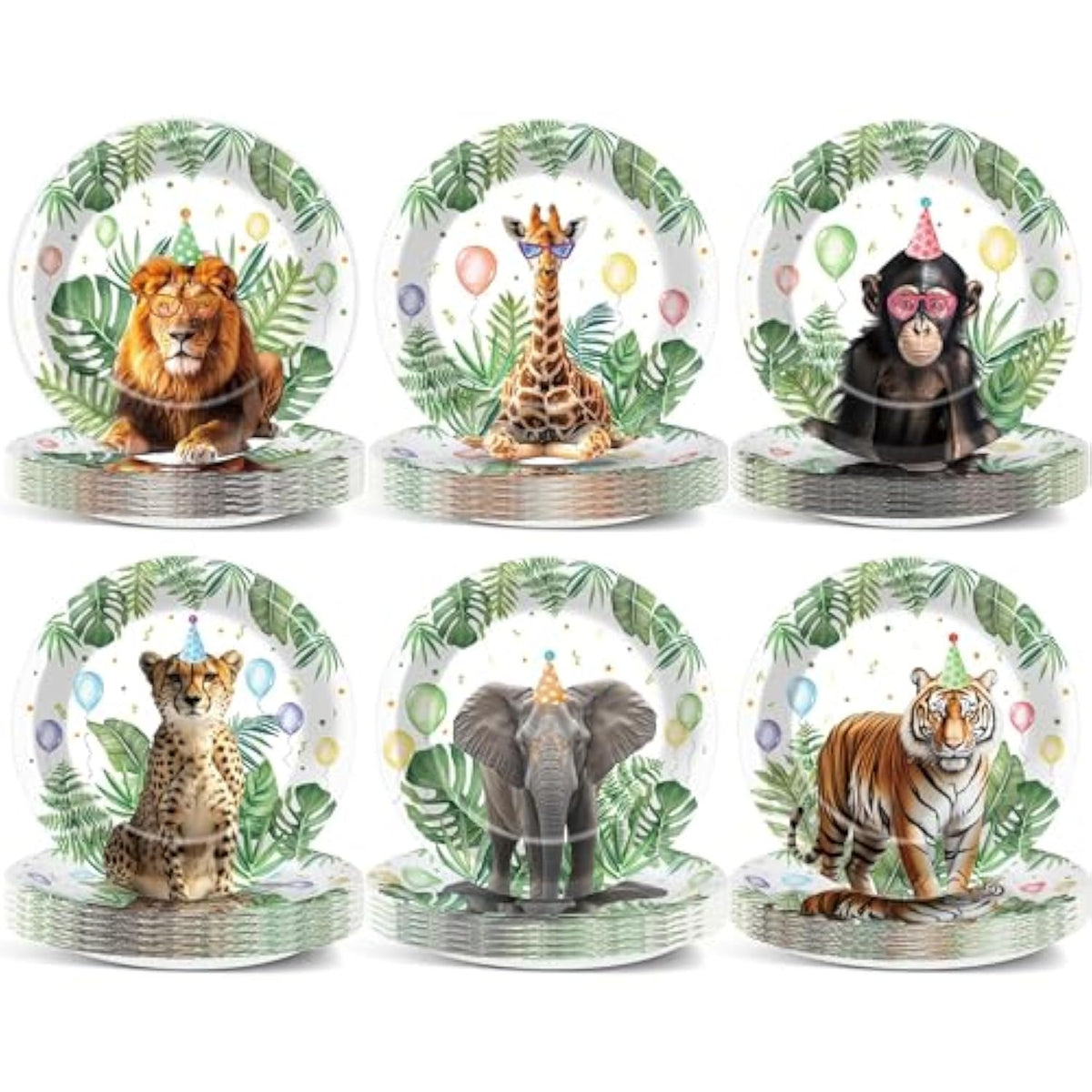 60Pcs Jungle Safari Party Plates 7Inch Wild Animals Birthday Paper Dinnerware Plate Set Safari Animal Themed Decorations For Boys Girls Baby Shower Supplies Gender Reveal Kids Birthday Favors