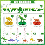 Pre-Strung Dinosaur Happy Birthday Decorations Banner Party For Boys Girls Kids,Dino Theme Hanging Swirl Table Decor