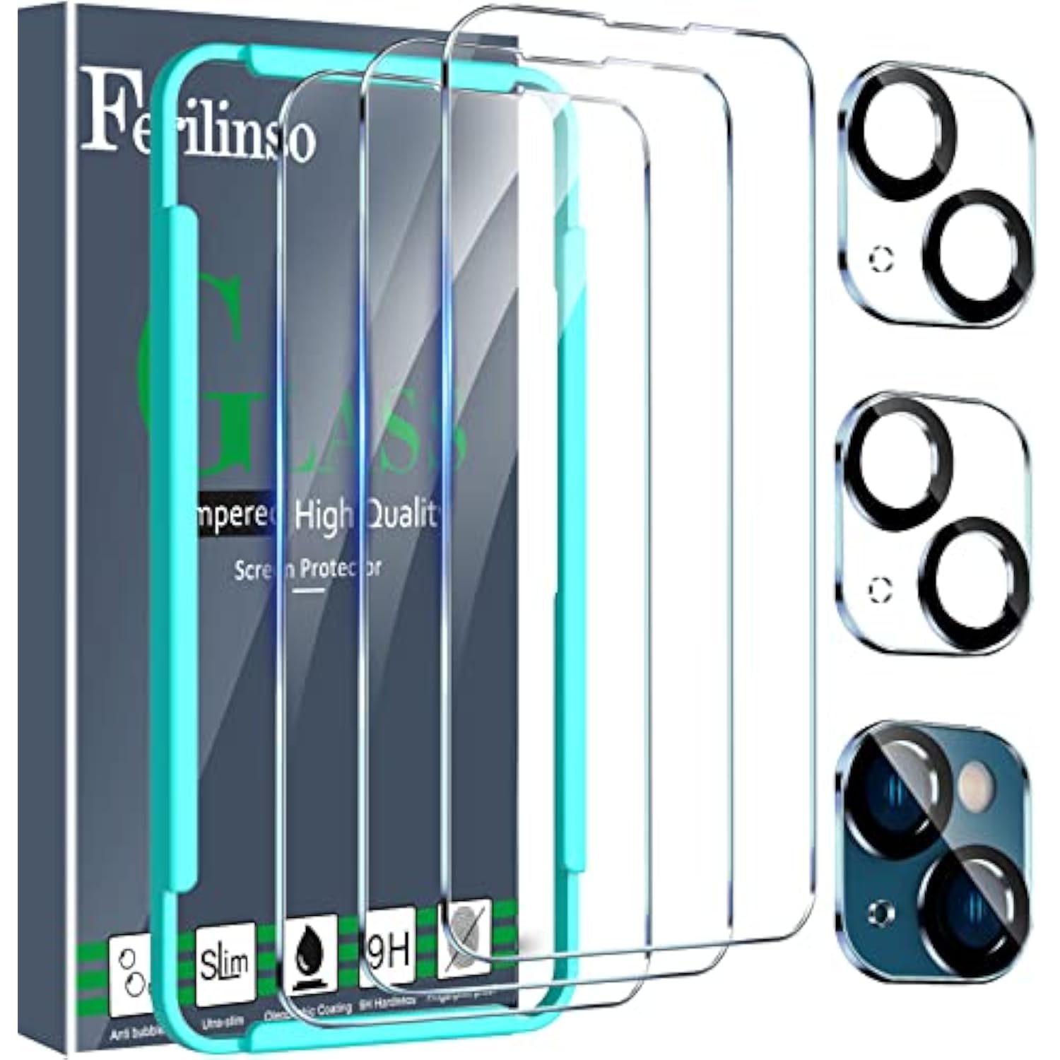 3-Pack iPhone 13/14 Screen Protector with 2-Pack Camera Lens Glass