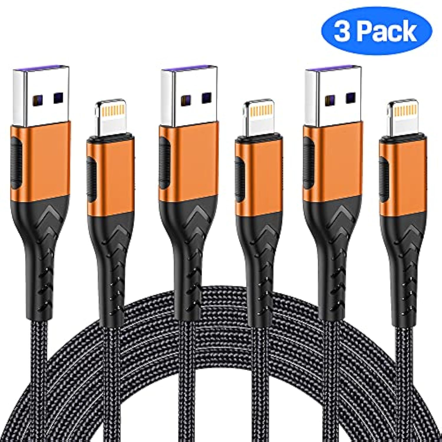 Iphone Charger, [Mfi Certified] 3Pack 6Ft Lightning Cable For Usb A Charger Cable, Fast Iphone Charging Cord Compatible With Iphone Xs Max/Xs/Xr/X/8/7/6S/6/Plus/Se/Ipad(Orange)