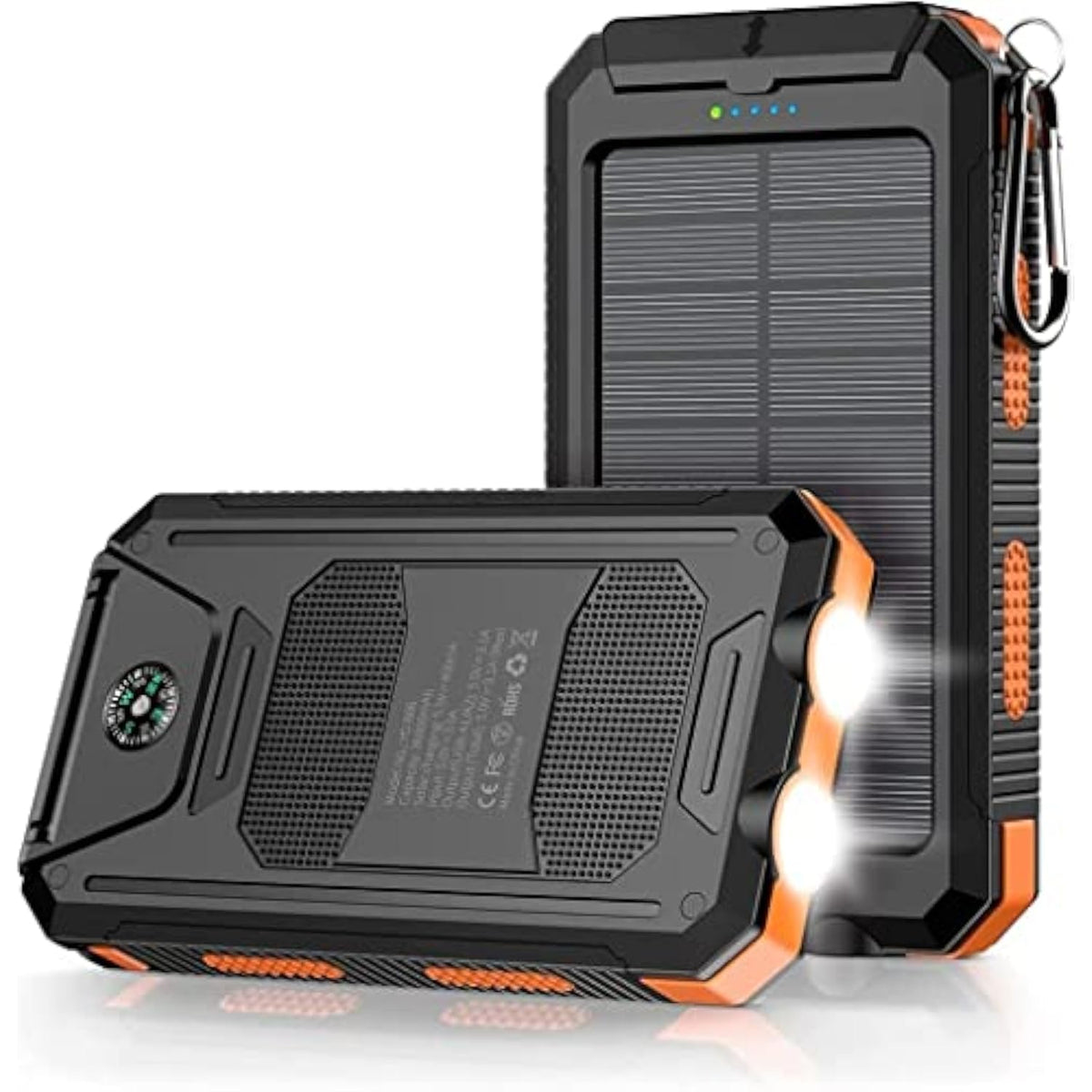 Power Bank,Solar Charger,36800Mah 5V3.1A Qc 3.0 Dual 2 Usb Port Built-In Powerful Flashlight Ipx7 Waterproof Dustproof Shockproof(Orange)