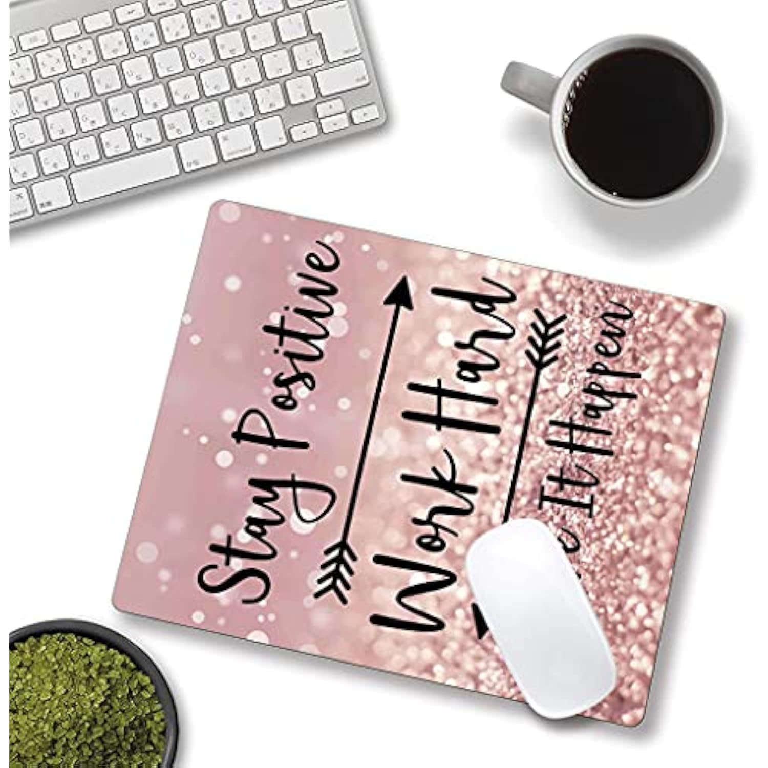 Inspirational Quote Mouse Pad, Stay Positive Work Hard And Make It Happen Motivational Pad For Women, Square Waterproof Nonslip Rubber Base Mousepads Office Laptop
