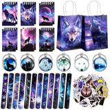 48 Pcs Wolf Party Favors Party Decor Birthday Supply Wolf Paper Bag Gift Mini Notebook Keychain Slap Bracelet Sticker For Baby Shower Holiday