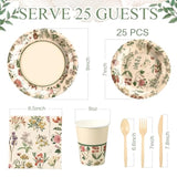 25 Set Floral Party Supplies Flower Paper Plates Napkins Tablewares Disposable Flower Dinnerware For Girls Women Floral Birthday Tea Party Decorations Favors