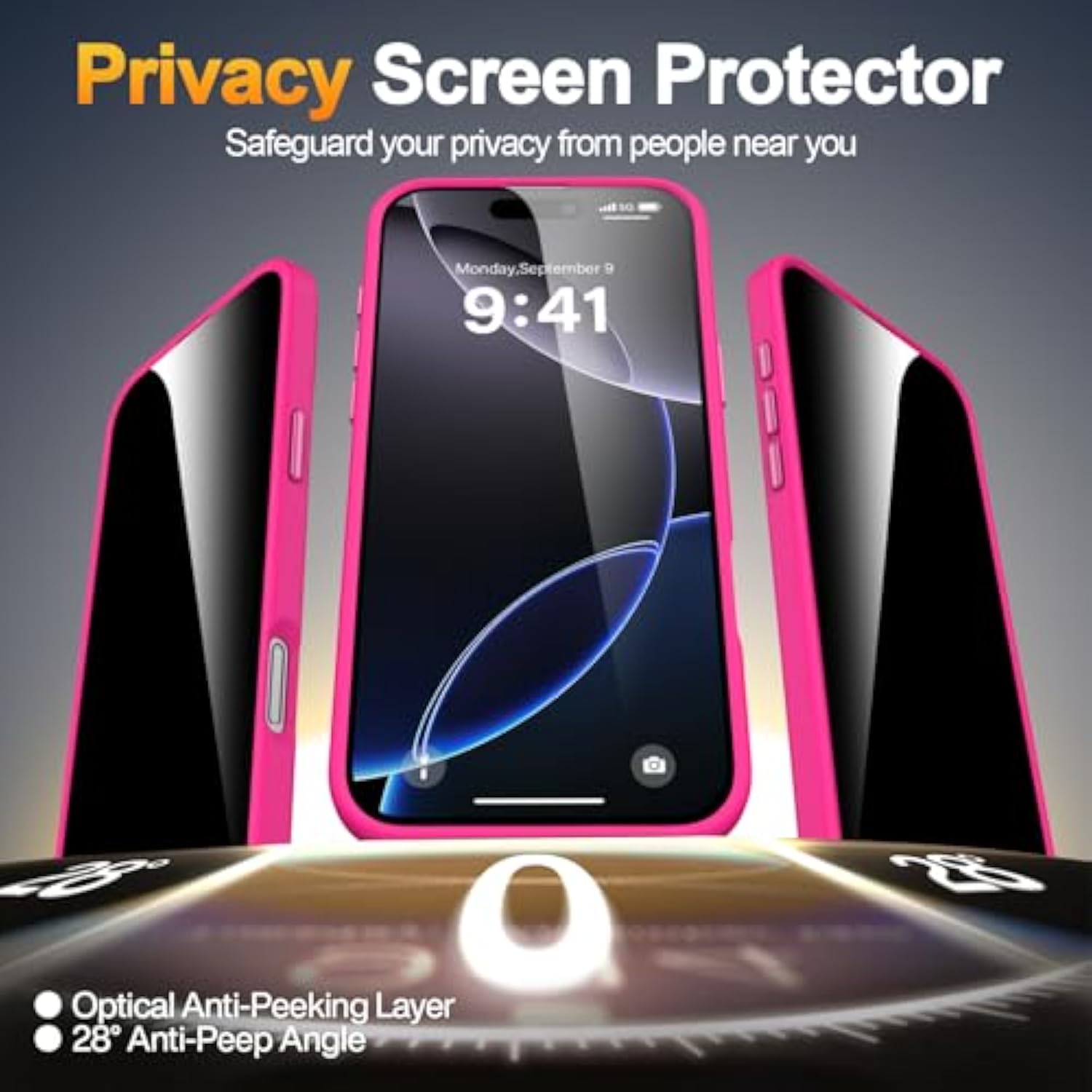 Magnetic For Iphone 16 Pro Max Case With 2 Privacy Screen Protectors - Upgraded Camera Protection - Wireless Charging Compatible,21Ft Drop Tested,Slim Fit Matte Phone Case - Hot Pink