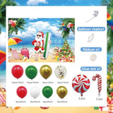 July Christmas Party Decorations Kit, Christmas Balloon Arch Garland Kit with Red Green Golden Candy Balloons, Summer Hawaiian Xmas Backdrop Banner,Tropical Beach Xmas Party Decors Supplies