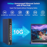 8 Port 10G Poe Switch Unmanaged, 8 X 10G Base-T Poe Ports, Ieee802.3Af/At, 110W Built-In Power, Compatible With 1G/2.5G/5G/10G, Metal Case, Rackmount/Wall Mount 10Gbe Network Switch