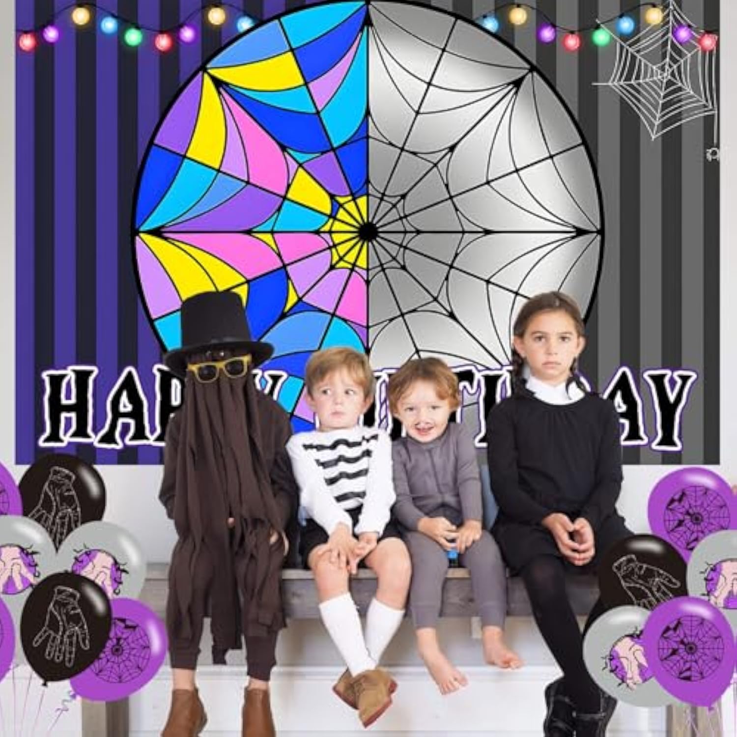 Wednesday Birthday Party Supplies, Cartoon Wednesday Family Party Favors, Cartoon Party Decorations Include Backdrop, Balloons