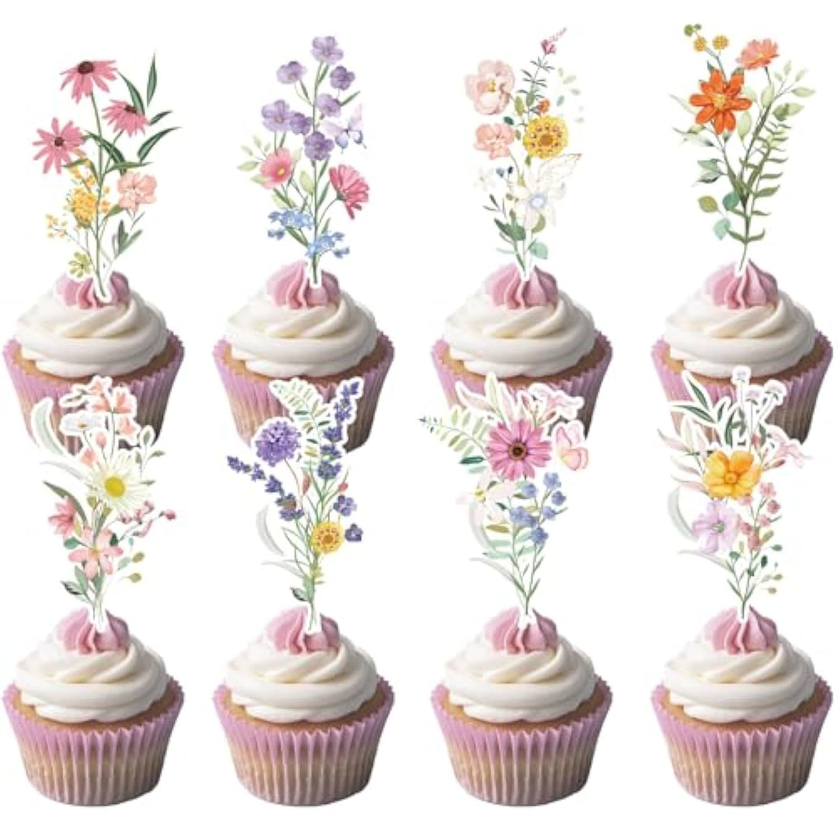 Wildflower Baby Shower Decorations, 48Pcs Flower Birthday Cupcake Toppers Baby In Bloom Decor, Floral Spring Party Wedding Bridal Shower Decoration