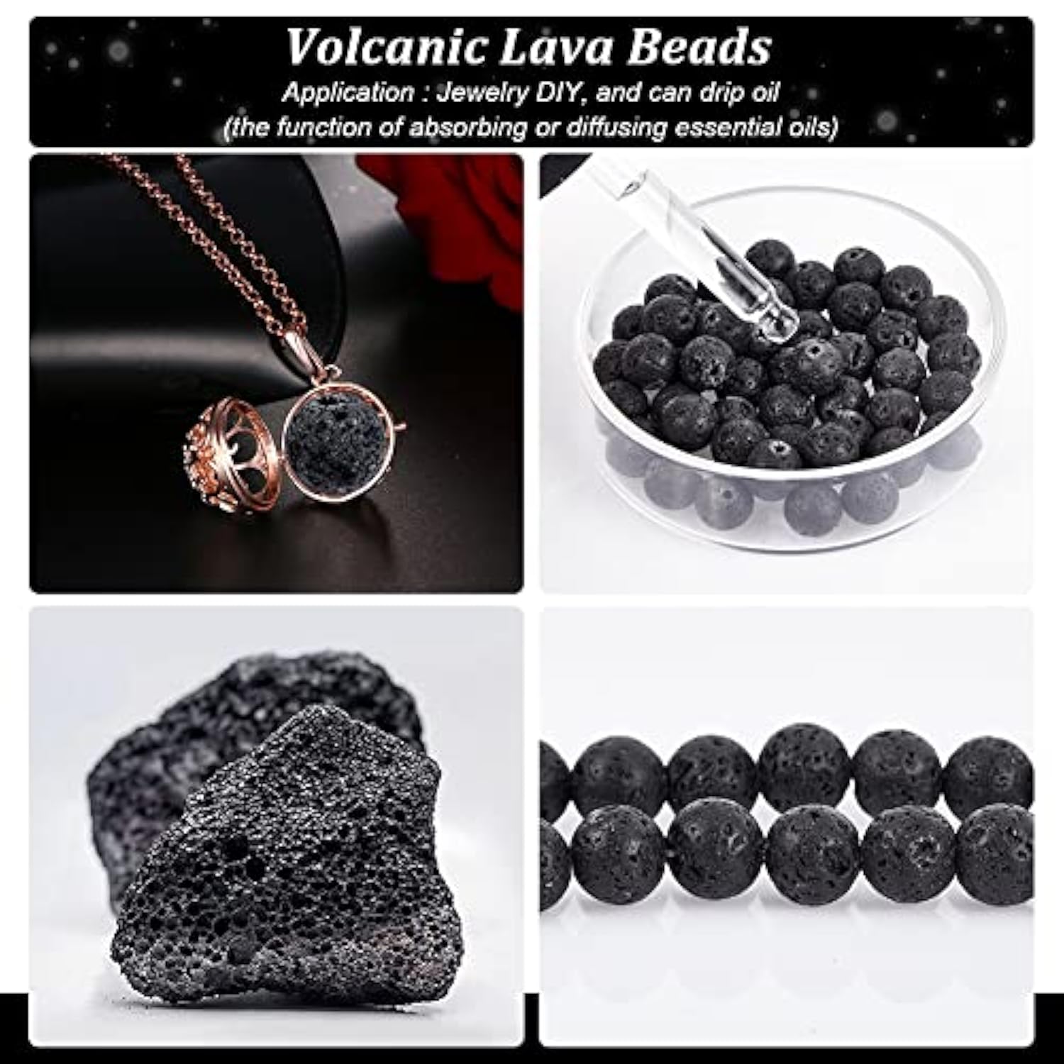 470pcs 8mm Lava Beads – Natural Black Volcanic Rock Beads for Jewelry Making
