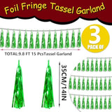 3P Metallic Fringe Tassel Banner Garland Foil Tinsel Streamer Wall Hanging Curtain Backdrop Banner For Parade Floats, Graduation Decorations, Father'S Day Party Decoration(Green)