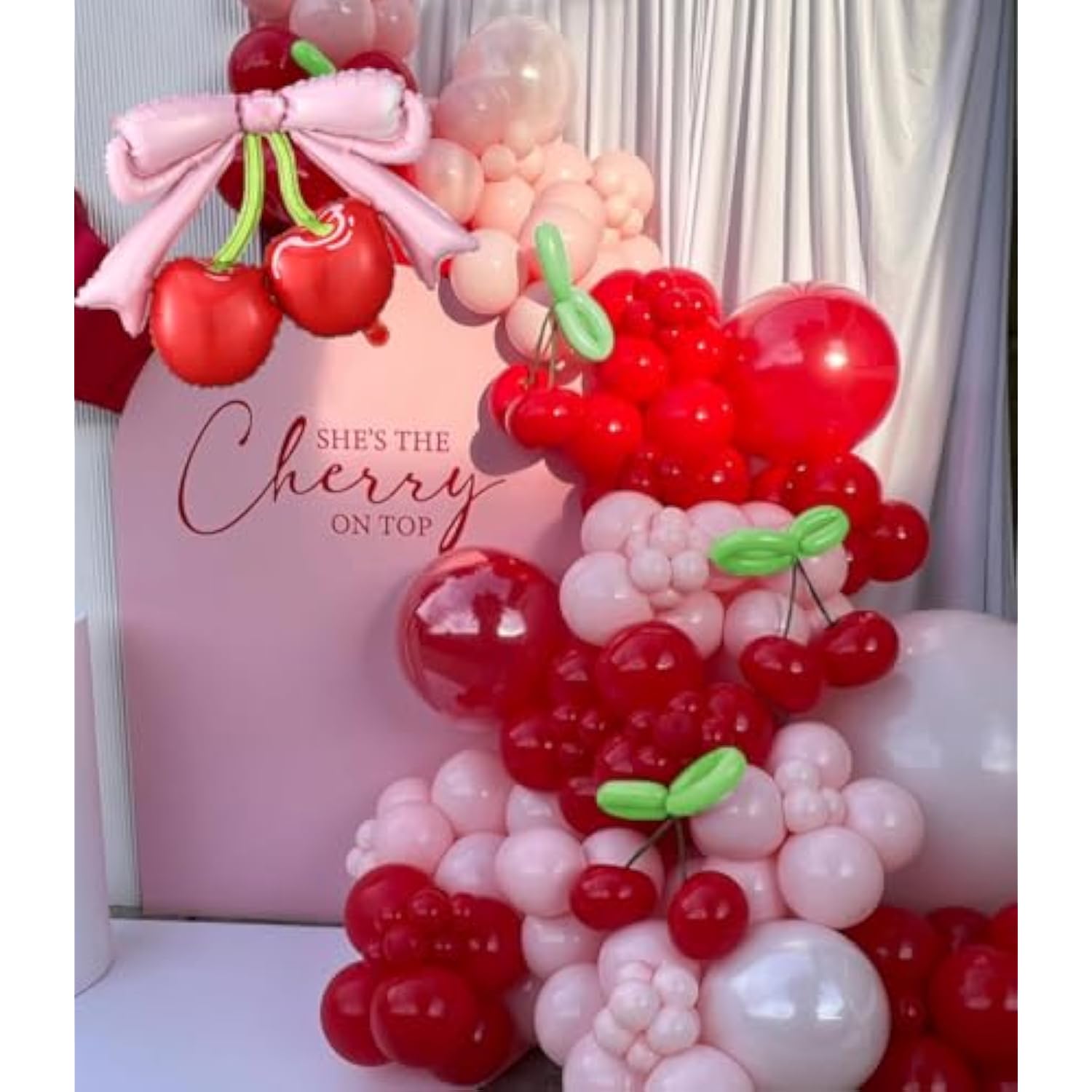Cherry Birthday Decorations,146Pcs Red And Pastel Pink Latex Balloons With Cherry Balloon For Cherry On Top Baby Shower Decorations Girl Birthday Berry First Cute Fruit Party Favors Home Decor