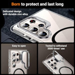 Magnetic Designed For Samsung Galaxy S24 Ultra Case, With [2Pcs Screen Protector+Lens Protectors] Shockproof Antiscratched Kickstand Phone Case,Black/Clear