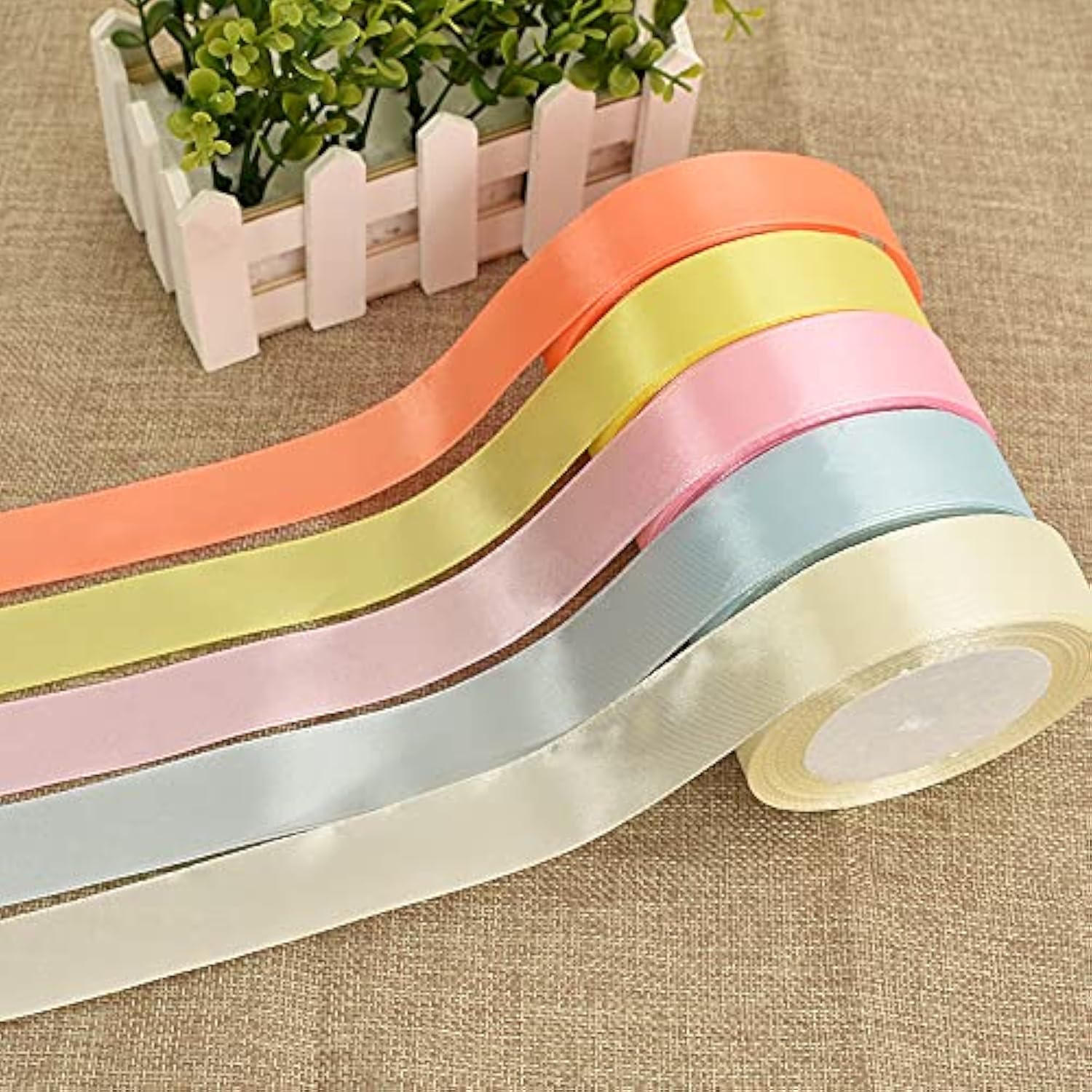 1 Inch X 125 Yards 5 Colors Satin Ribbon Rolls, Light Rainbow Candy Ma