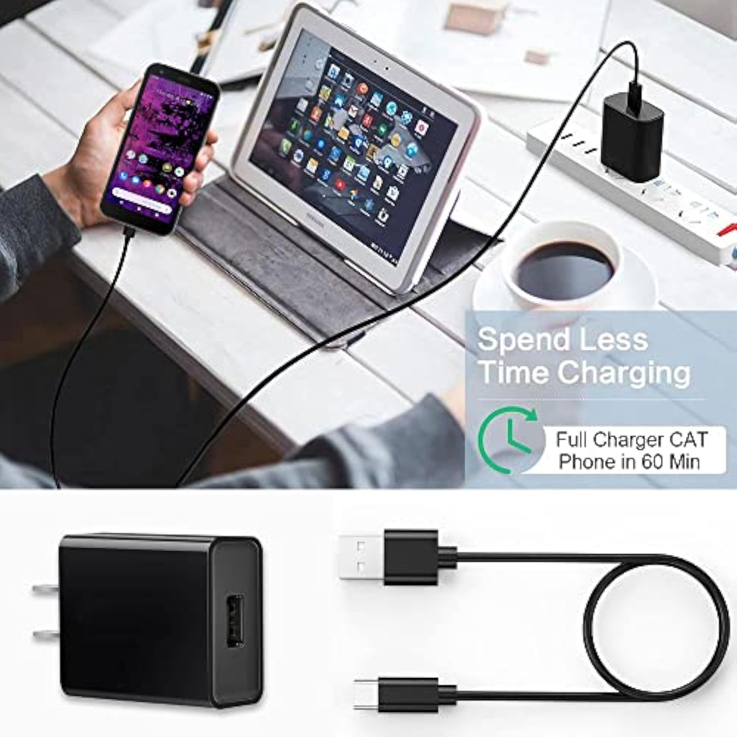 Cell Phone Charger Cable For Cat S61, Cat B40, Cat S62 Pro, Cat S52, Cat S75, Cat S53, Cat S22 Flip, Cat S62 Cell Phone Usb C Charging Cable Adapter (5Ft)