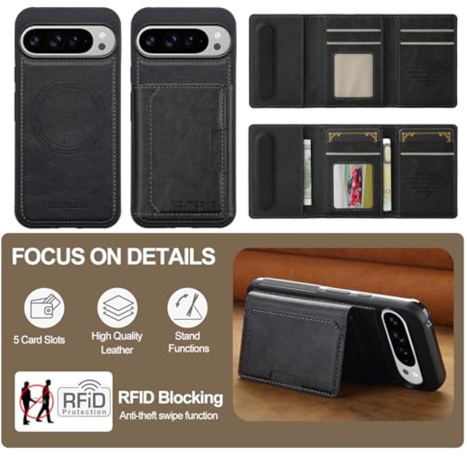 Hxy Wallet Case For Google Pixel 10/Google Pixel 10 Pro, Compatible With Magsafe For Men Women, Detachable Magnetic Wallet Phone Case With Card Slot Holder Rfid Blocking For Pixel 10/10 Pro, Black