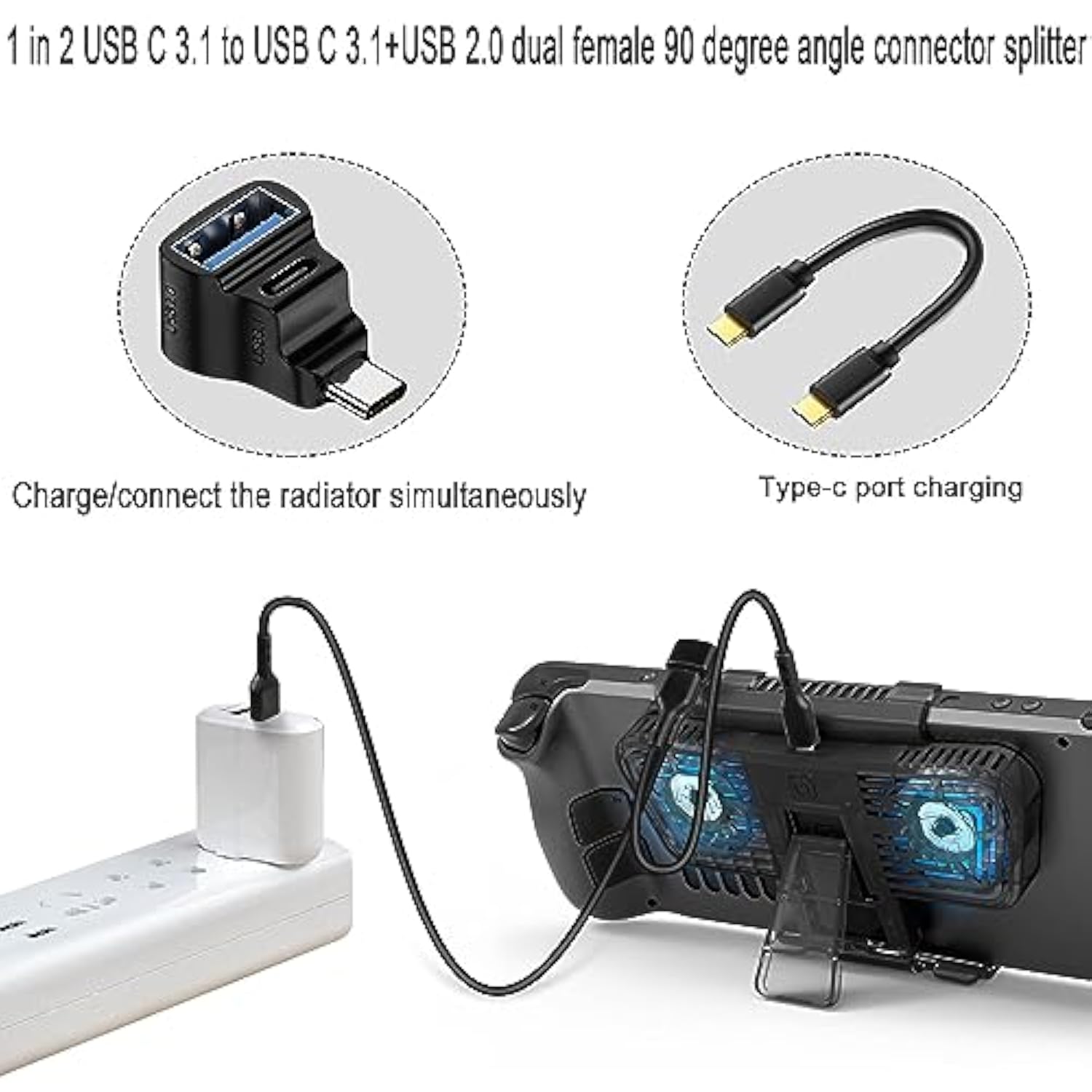 90 ° Angle Usb C 1 In 2 Adapter Usb C 3.1 Male To Usb C 3.1+Usb 2.0 Dual Femal