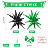 9Pcs Black & Green Star Balloons 22" Foil Spike Cone for Party Decor