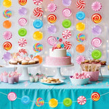 8Pcs Candyland Party Decorations, Candy Garland & Giant Lollipop Hanging Swirls