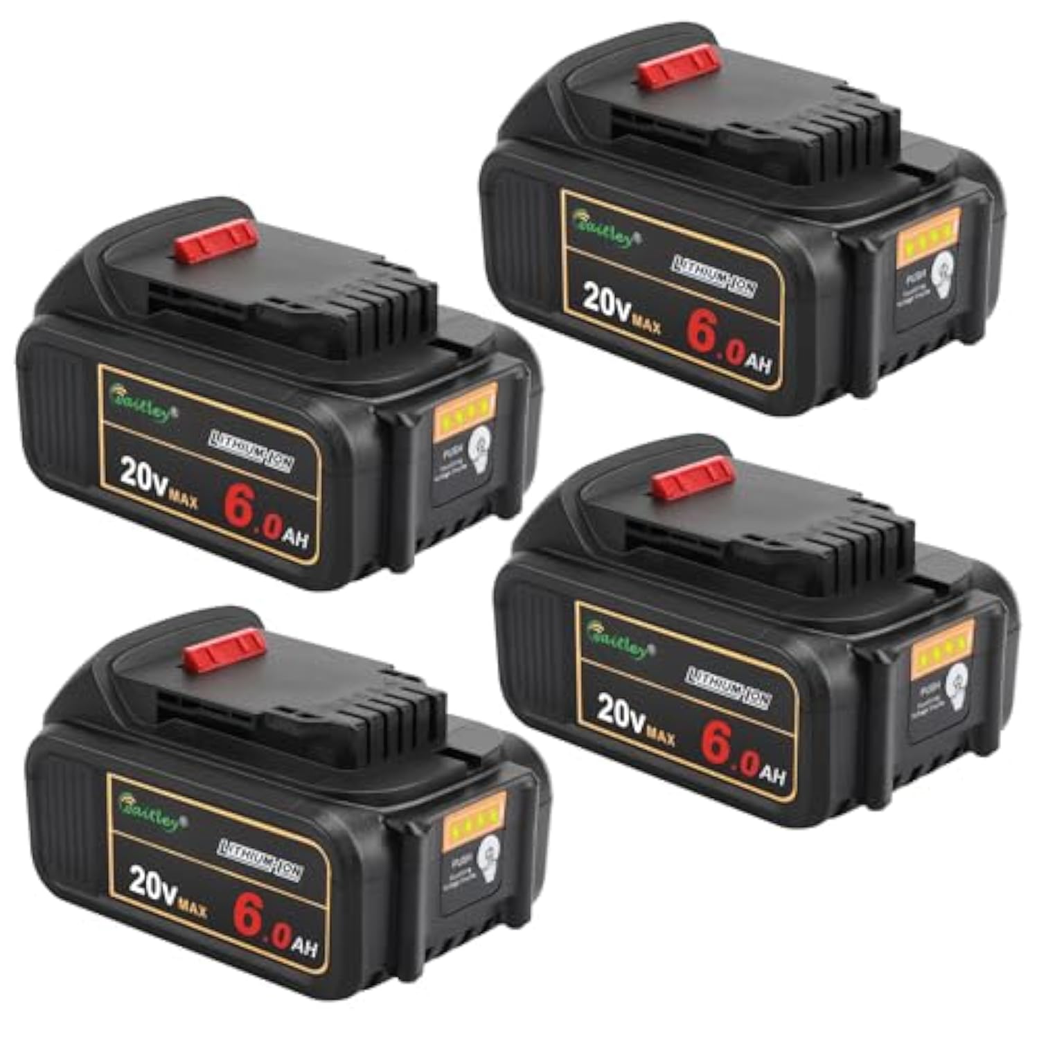 4 Pack 20V 6A Replacement Battery Compatible With Dewalt Dcb200 Dcb206 Dcd Dcf Dcg Series Cordless Tools
