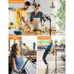Phone Tripod, 86" Tall Tripod For With Flexible Gooseneck & Remote, Portable Aluminum Cellphone Stand For Selfies, Video Recording,Travel, Compatible With Android