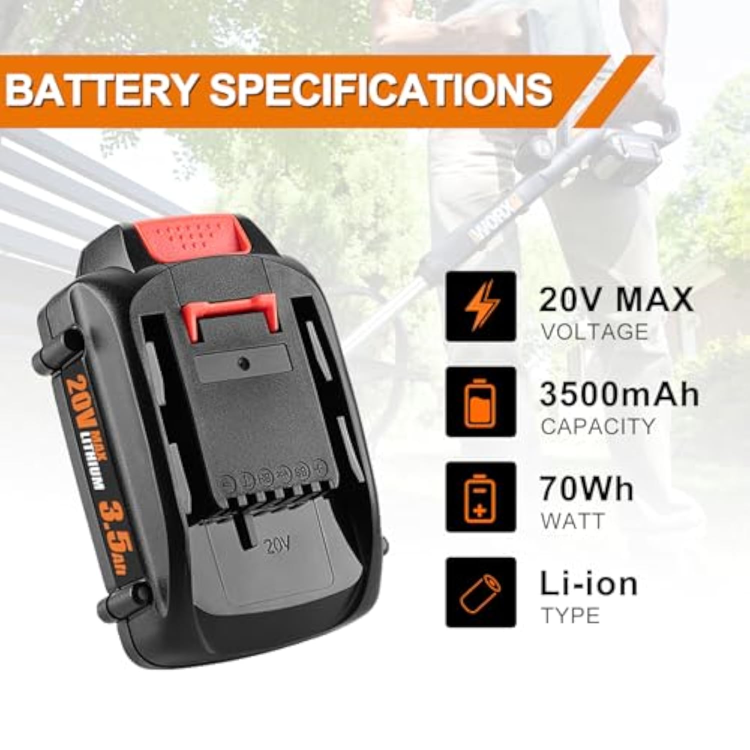 2-Pack 3.5Ah 20V Lithium Battery Replacement for Worx Powershare Tools