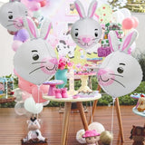 4D Cartoon Animal Farm Bunny Balloon Cute Pet Bunny Party Supplies Birthday Decorations, 4 Pack Easter Rabbit Head Foil Mylar Balloons Happy Easter Mylar Balloons Woodland Animal Supplies