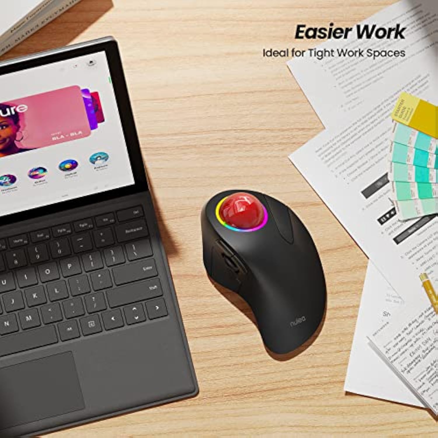 Wireless Trackball Mouse, Rechargeable Ergonomic Rgb Rollerball Mouse, Easy In