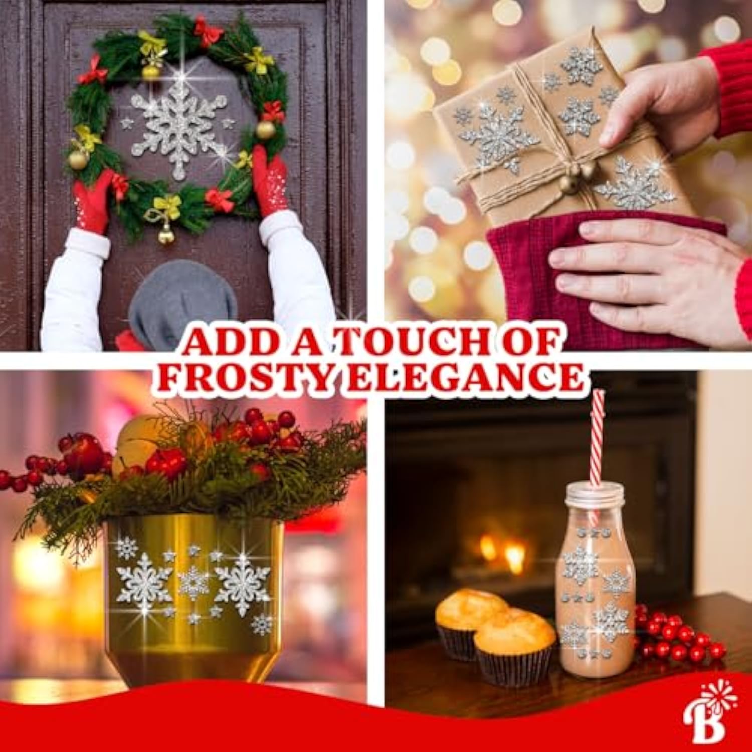 Snowflake Stickers Large Real Glitter Silver For Christmas Envelopes, Crafts, Cards - Happy Holiday Silver Snowflakes