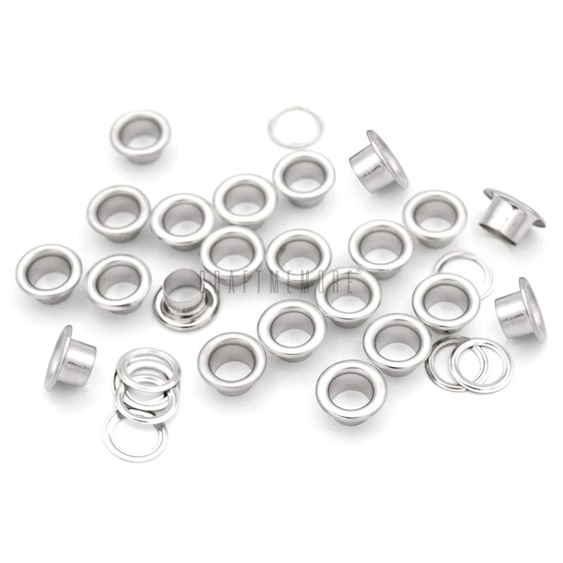 3/16" (5Mm) Hole Size 100 Sets Silver Metal Grommets Eyelets With Washers For