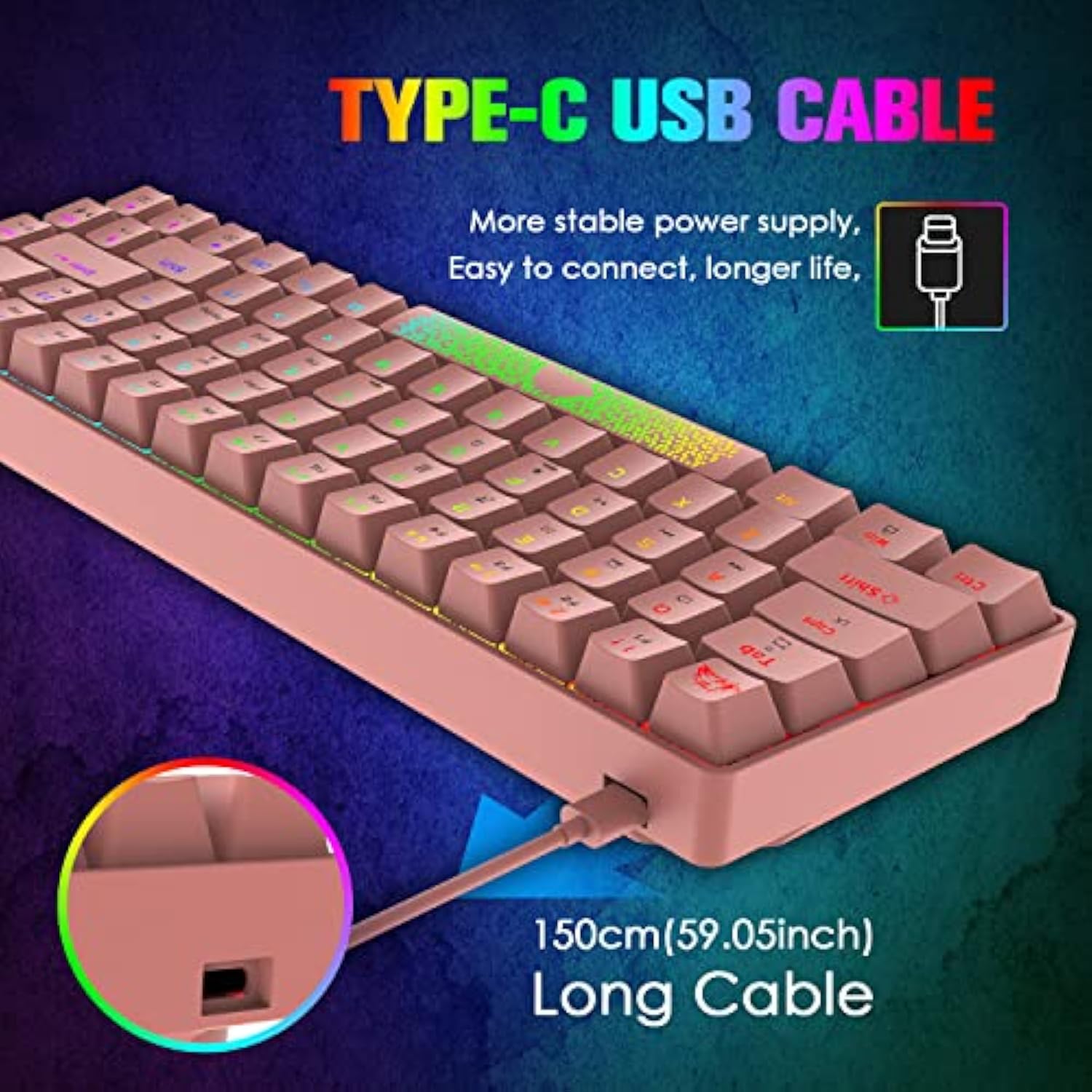 60% Mechanical Gaming Keyboard And Mouse Combo Rgb Backlight Ergonomic Anti-Ghosting 68 Keys 6400Dpi Silent Honeycomb Mice Type-C Wired For Computer Mac Gamer