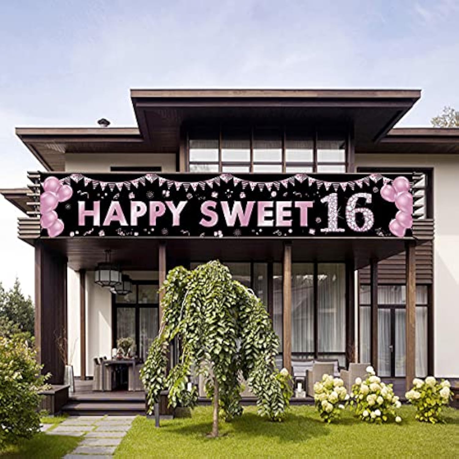 16Th Birthday Banner Decorations For Girls, Happy Sweet 16 Birthday Yard Sign Party Supplies, Purple Sixteen Birthday Outdoor Decor Backdrop (9.8X1.6Ft)