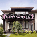 16Th Birthday Banner Decorations For Girls, Happy Sweet 16 Birthday Yard Sign Party Supplies, Purple Sixteen Birthday Outdoor Decor Backdrop (9.8X1.6Ft)
